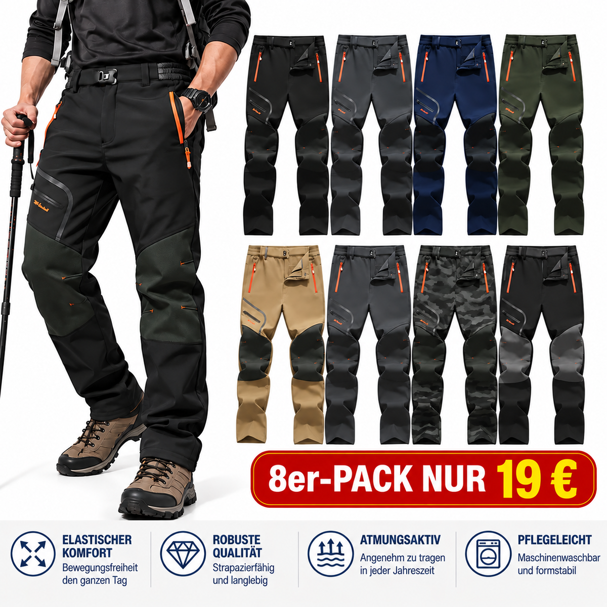 Thermische Fleece-Hose – wasserdichtes Softshell, knöchellang, wärmereflektierend, Reißverschlusstaschen
