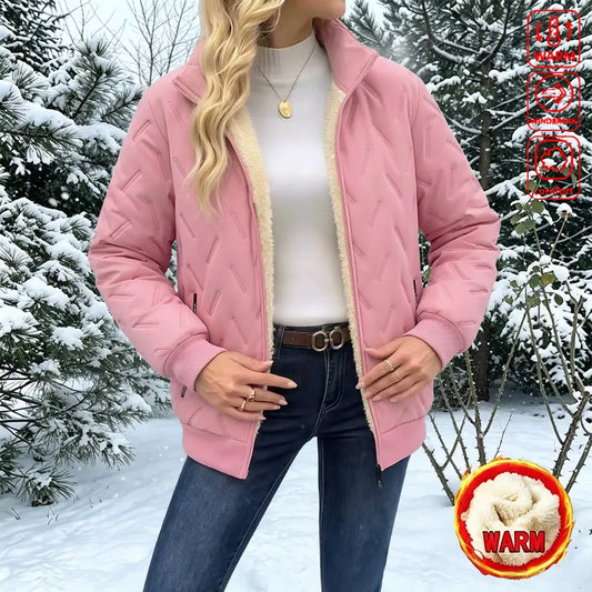 Winterjacke für Damen mit Stehkragen – dick wattierte Jacke mit Reißverschluss, langen Ärmeln und Taschen