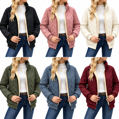 Winterjacke für Damen mit Stehkragen – dick wattierte Jacke mit Reißverschluss, langen Ärmeln und Taschen
